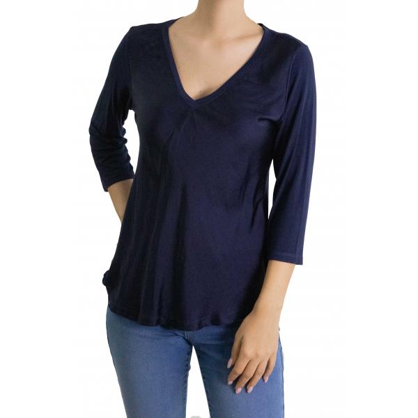 Maglia con scollo a V manica 3/4 tinta unita 